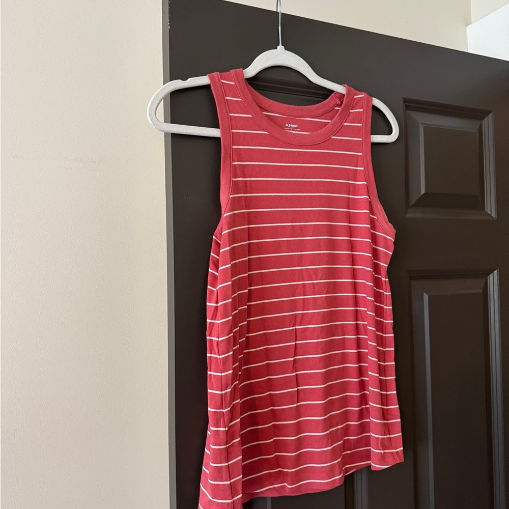 Old Navy Coral and White Striped Tank Top
